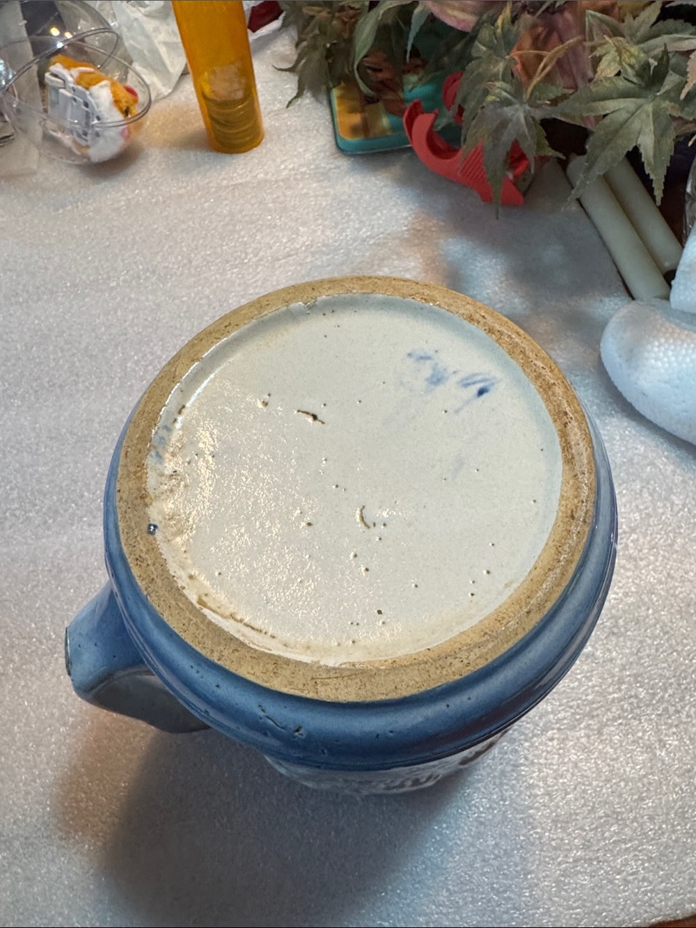 Very Old Blue and White Ceramic Pitcher - - Picture 5 of 14